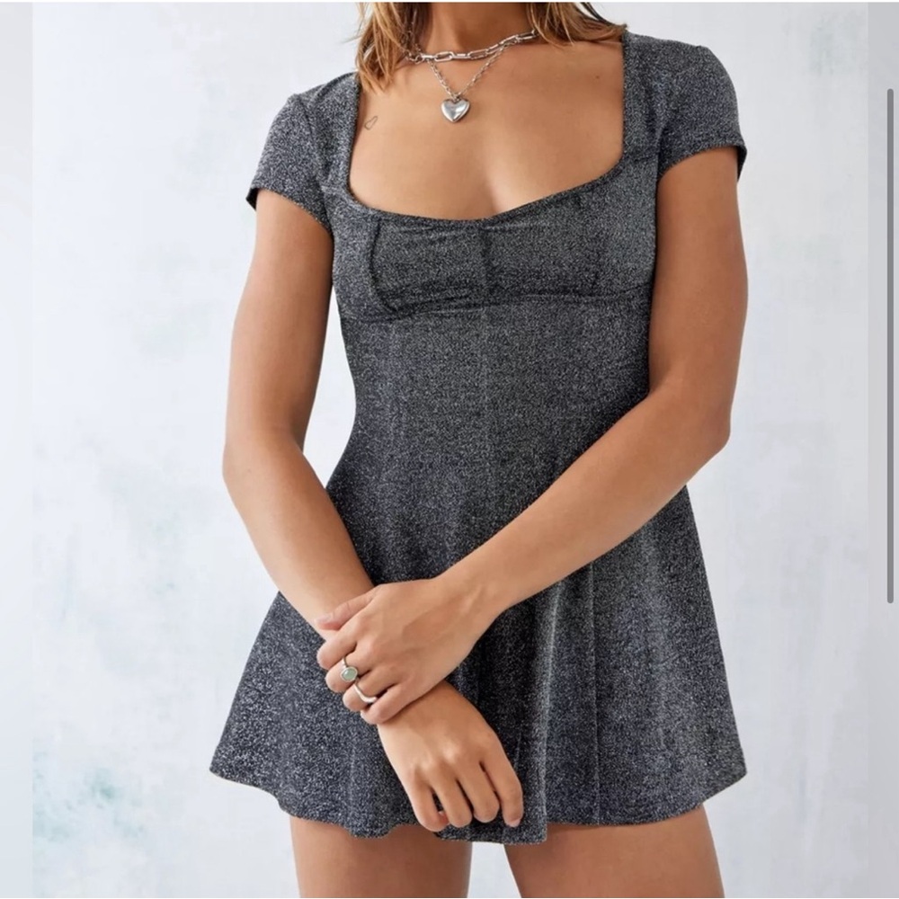 Urban Outfitters Metallic Disco Party Shimmer Mini Romper
Silver Dress - XS